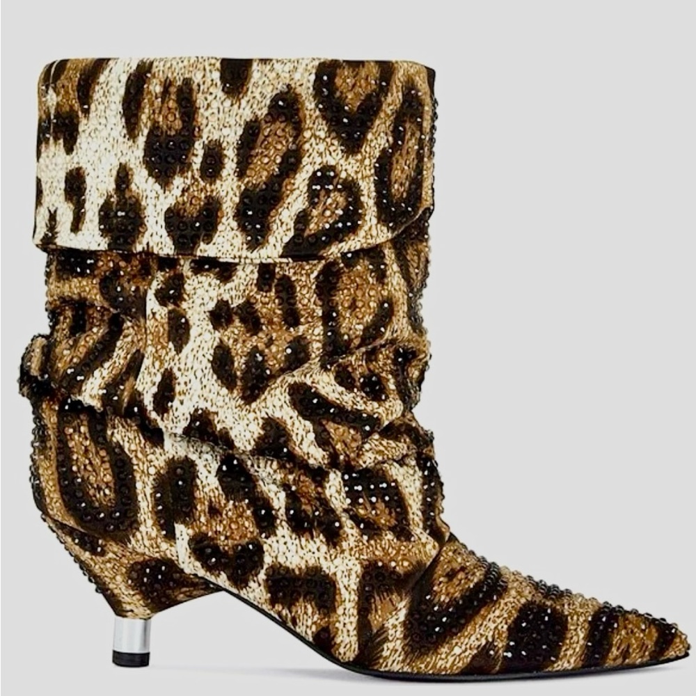 Azalea Wang rhinestone leopard slouchy boot bootie 7.5